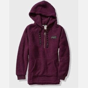 PINK Victoria's Secret Deep Burgundy Sherpa Hoodie